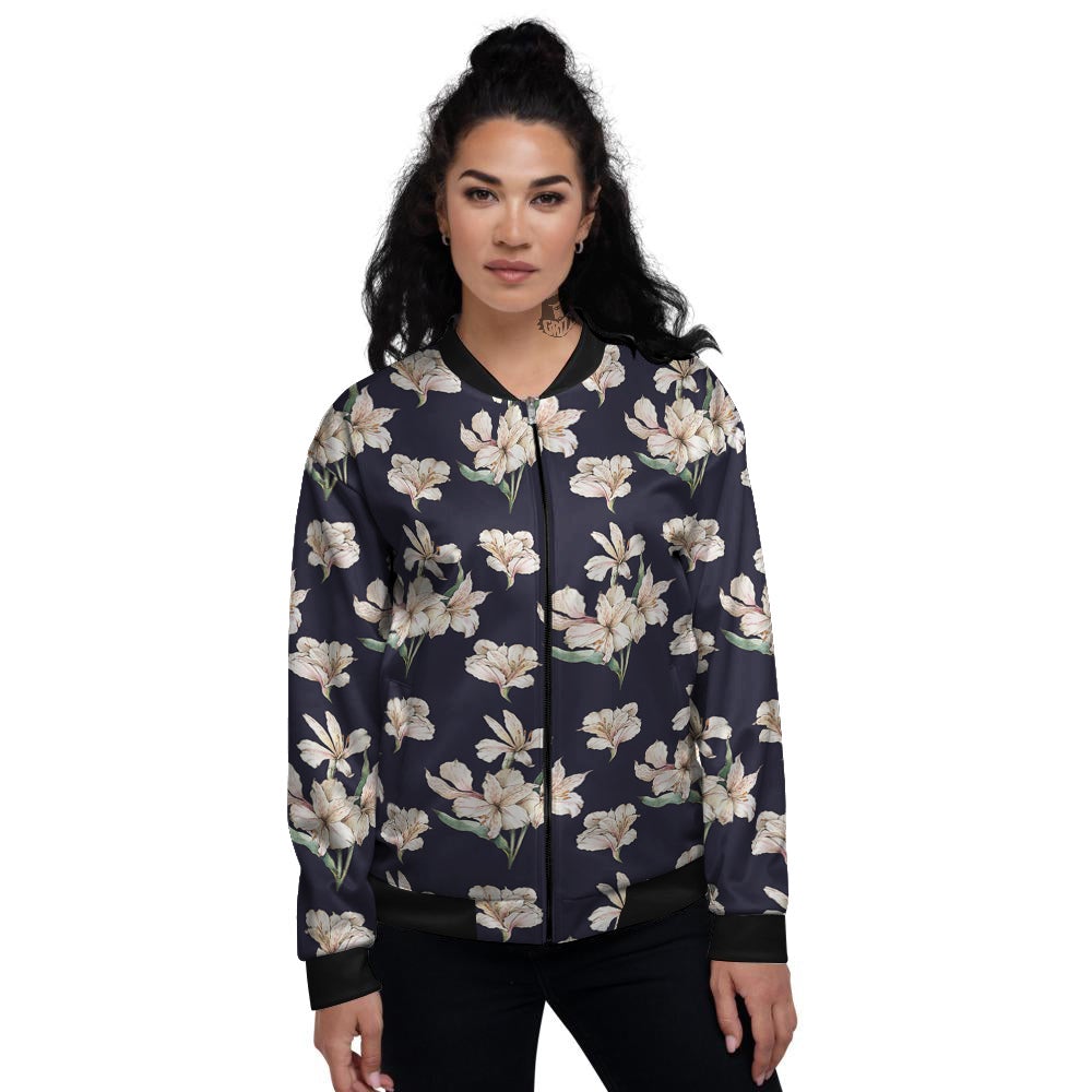Alstroemeria Watercolor Print Pattern Women's Bomber Jacket-grizzshop