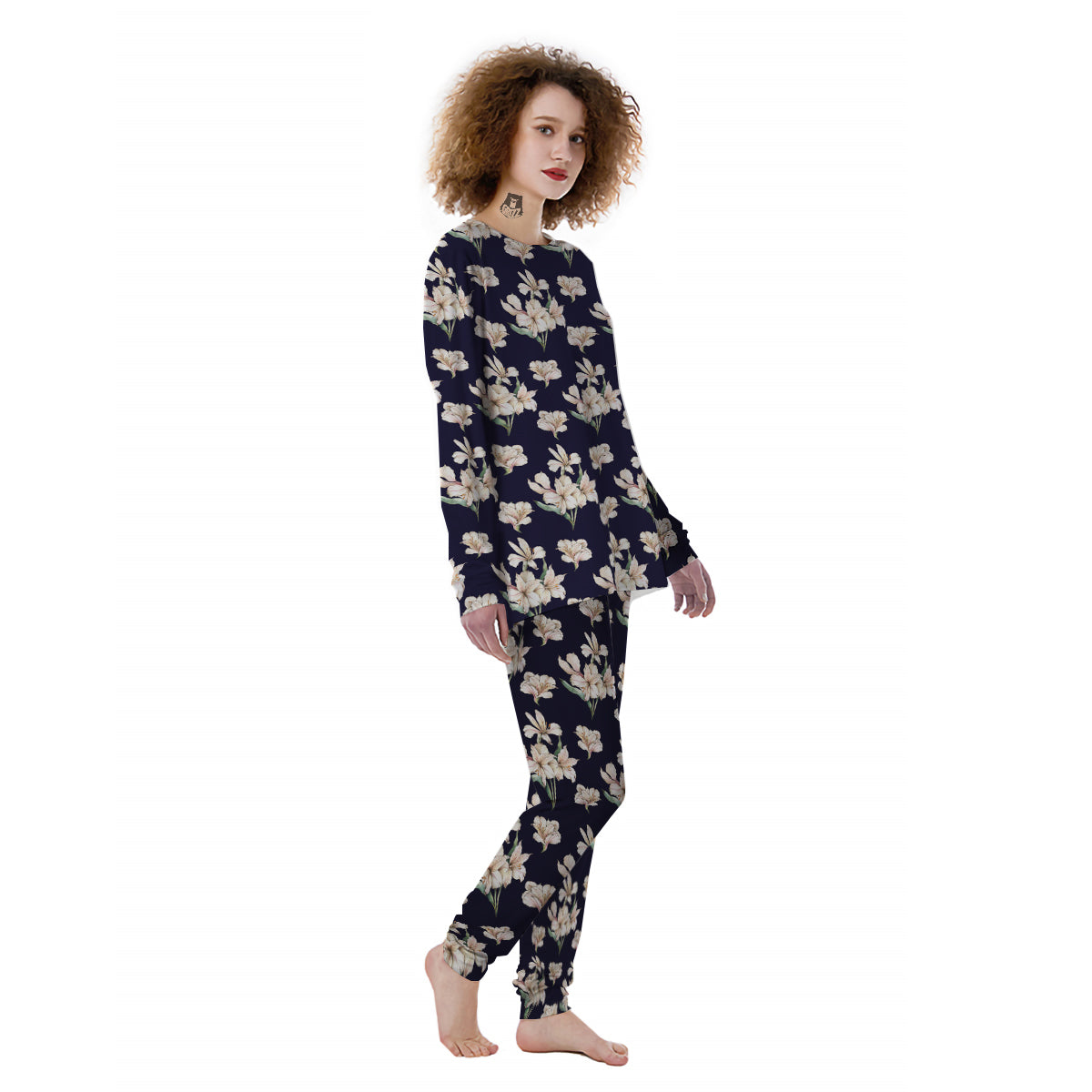 Alstroemeria Watercolor Print Pattern Women's Pajamas-grizzshop