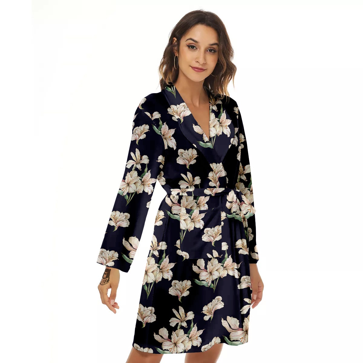 Alstroemeria Watercolor Print Pattern Women's Robe-grizzshop