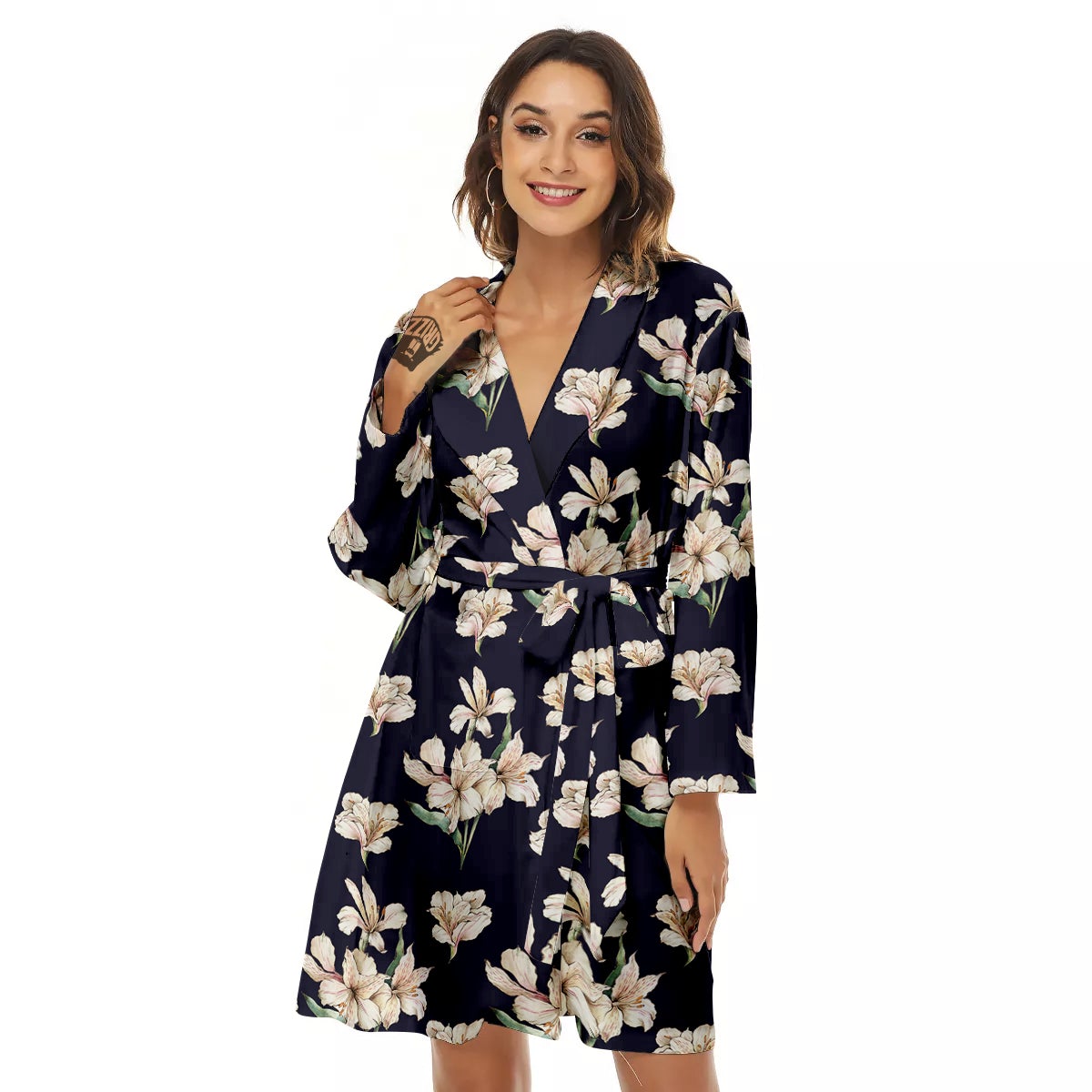 Alstroemeria Watercolor Print Pattern Women's Robe-grizzshop