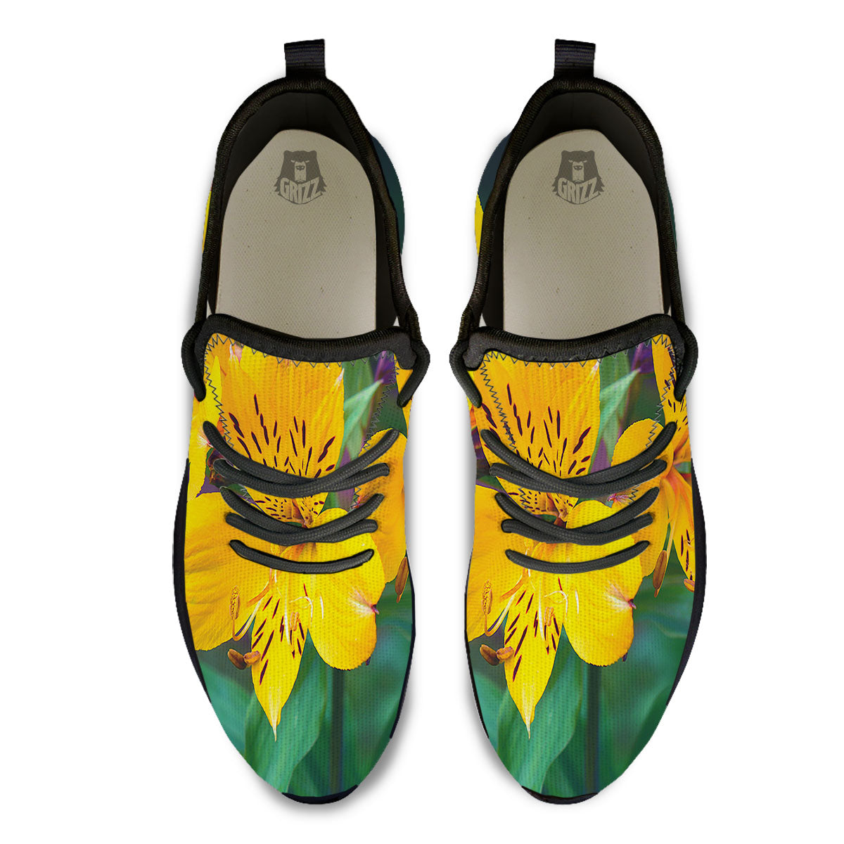 Alstroemeria Yellow Print Black Athletic Shoes-grizzshop