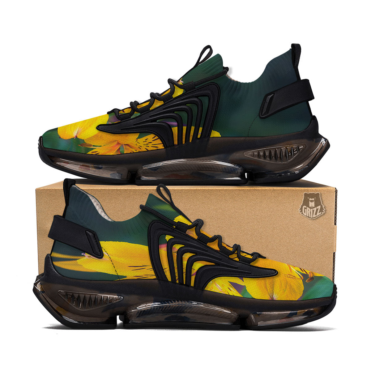 Alstroemeria Yellow Print Black Gym Shoes-grizzshop