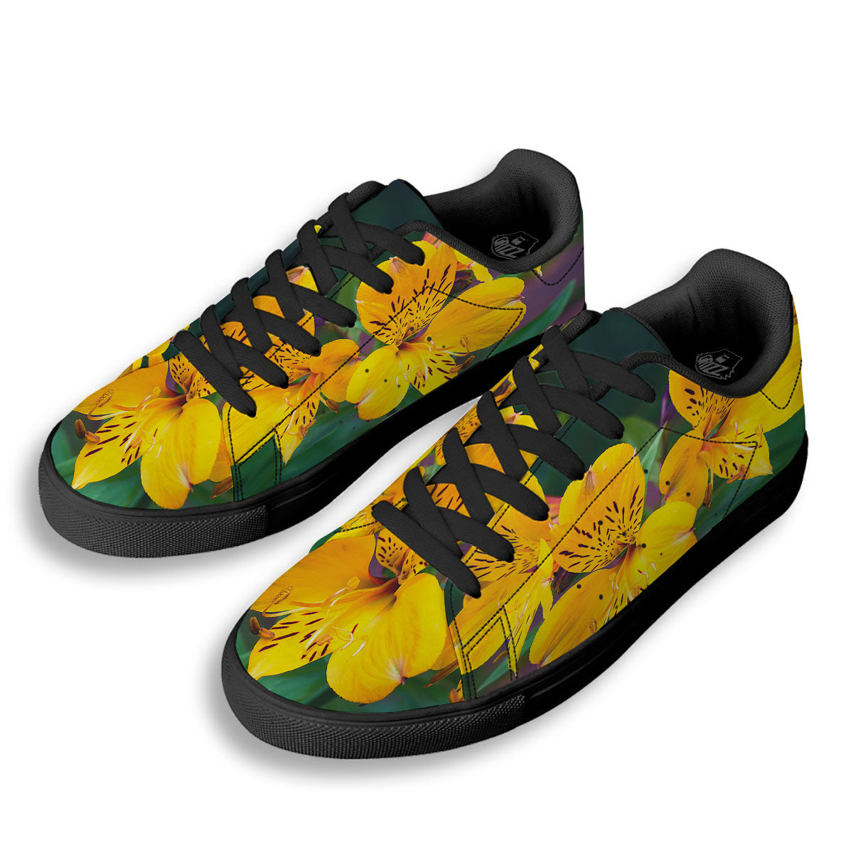 Alstroemeria Yellow Print Black Low Top Sneakers-grizzshop