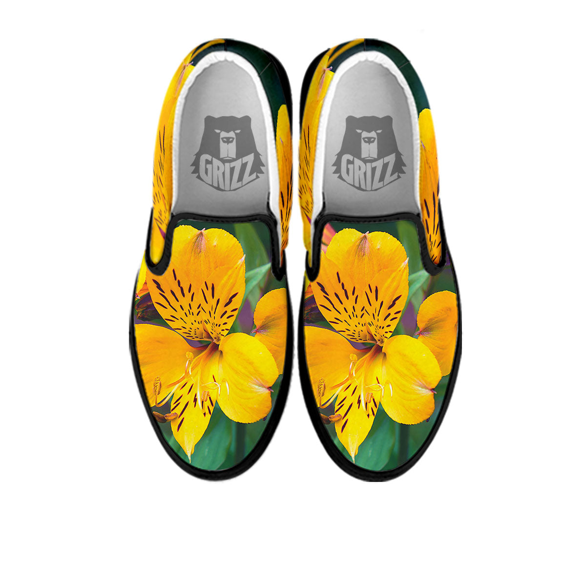 Alstroemeria Yellow Print Black Slip On Shoes-grizzshop