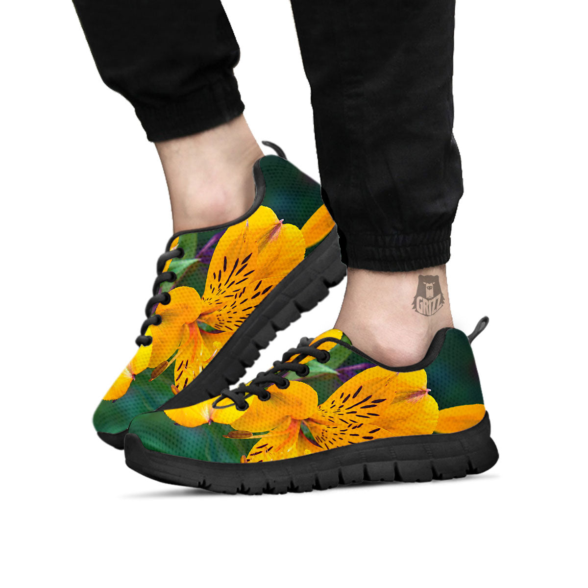 Alstroemeria Yellow Print Black Sneaker-grizzshop