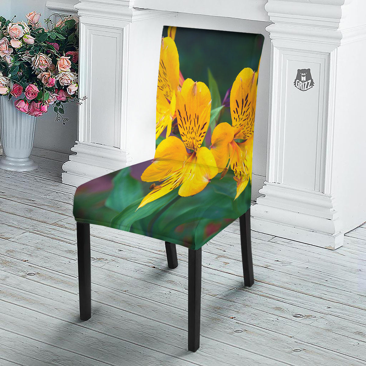 Alstroemeria Yellow Print Dining Chair Slipcover-grizzshop