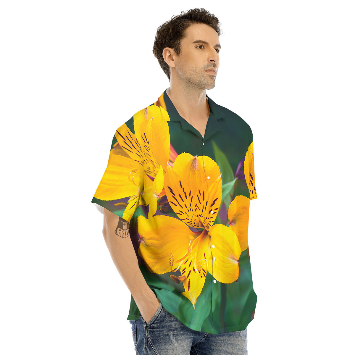 Alstroemeria Yellow Print Men's Hawaiian Shirt-grizzshop