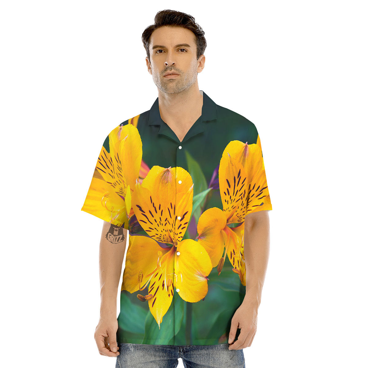 Alstroemeria Yellow Print Men's Hawaiian Shirt-grizzshop