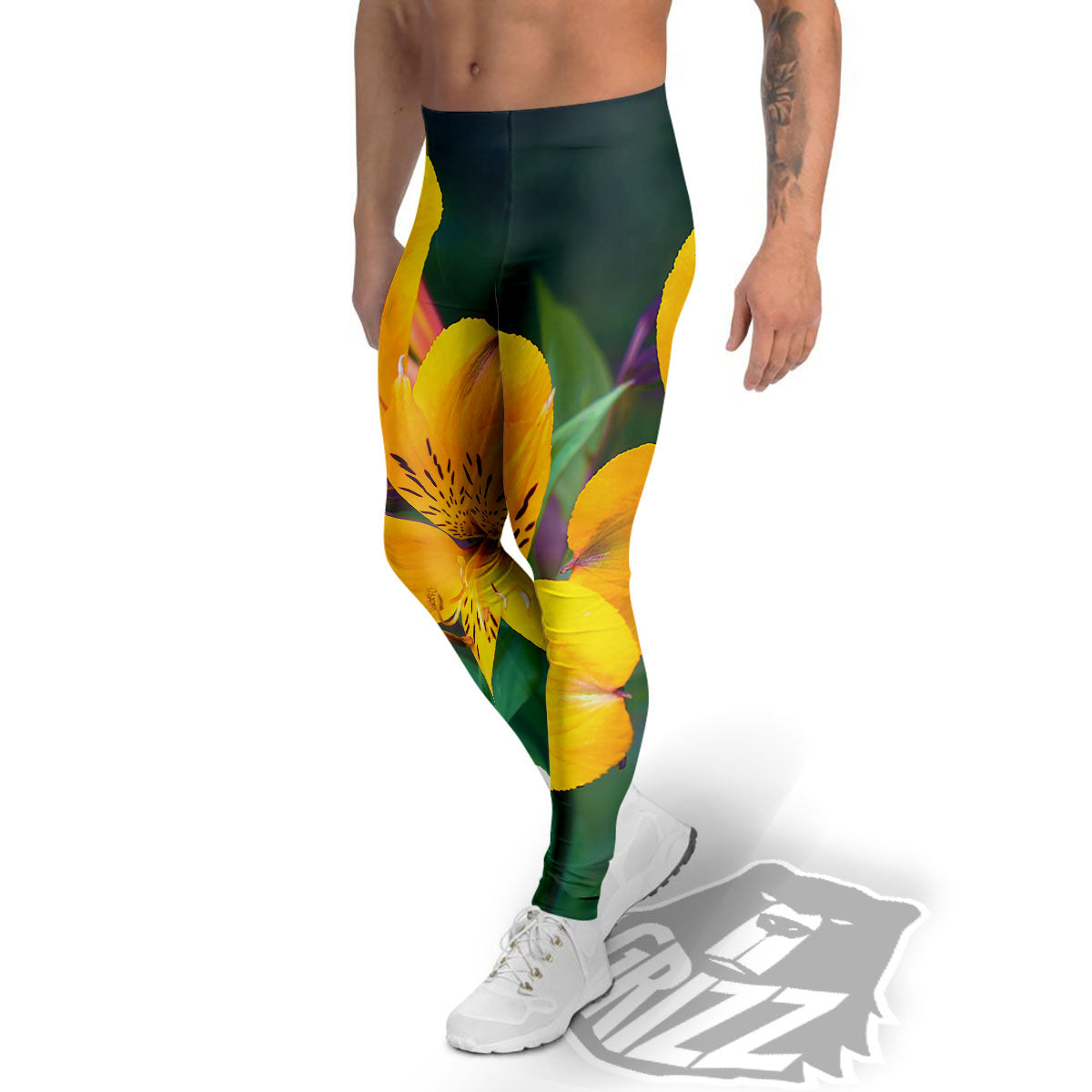Alstroemeria Yellow Print Men's Leggings-grizzshop