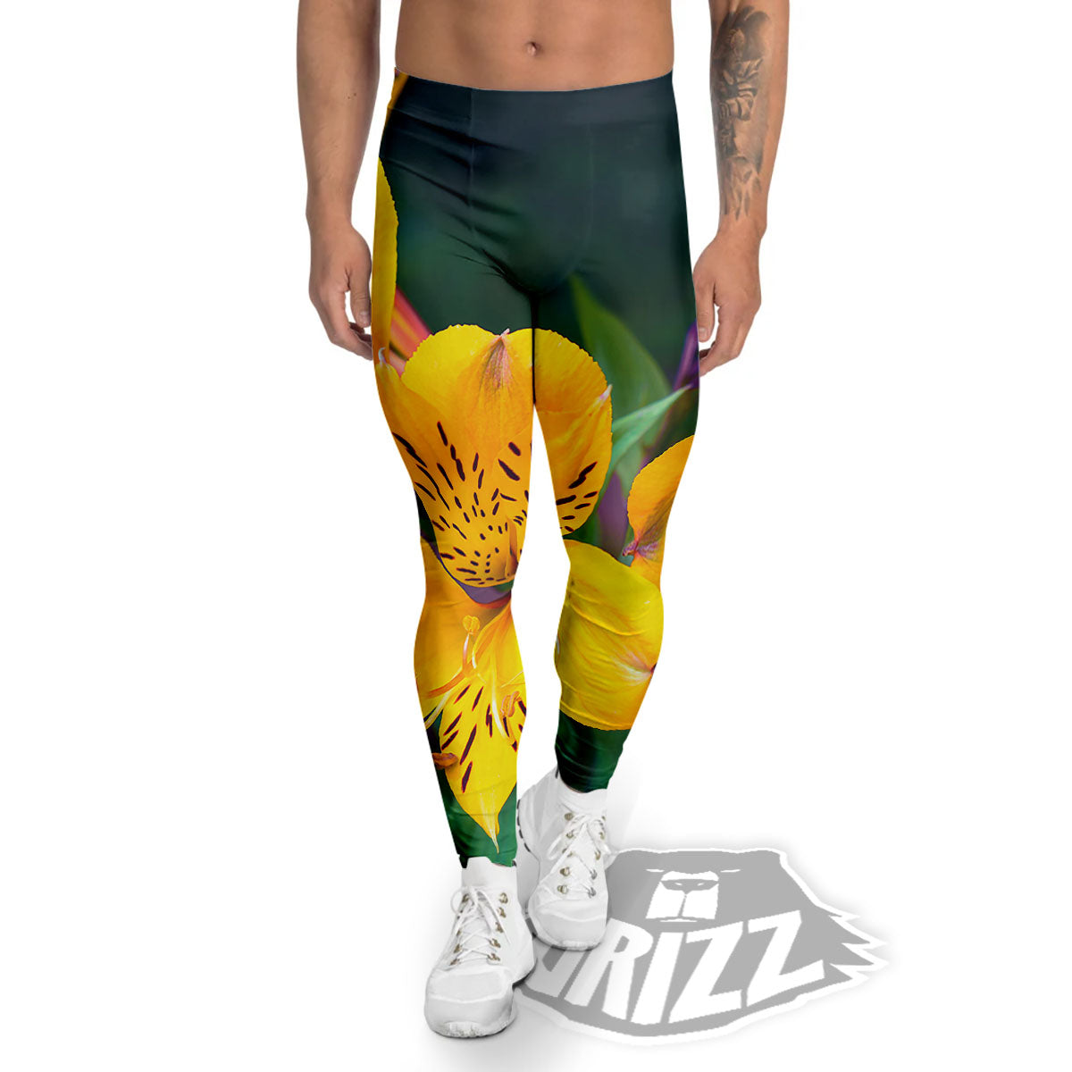 Alstroemeria Yellow Print Men's Leggings-grizzshop