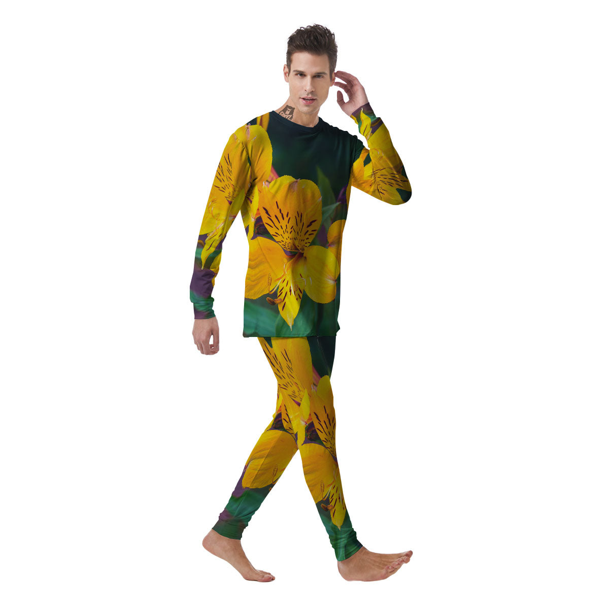 Alstroemeria Yellow Print Men's Pajamas-grizzshop