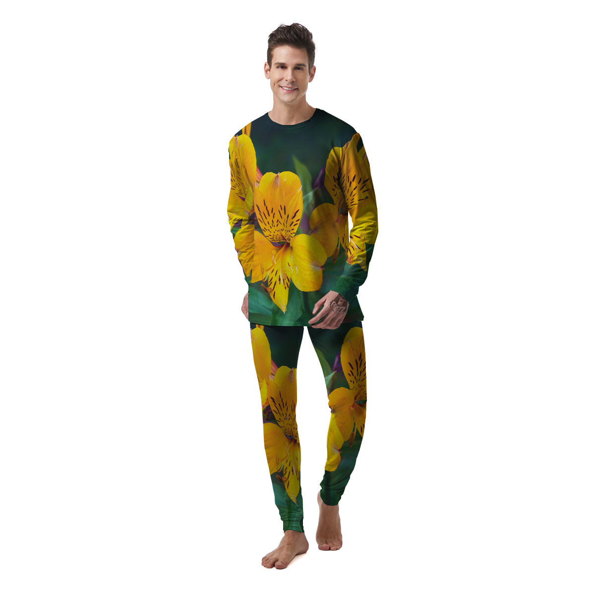 Alstroemeria Yellow Print Men's Pajamas-grizzshop