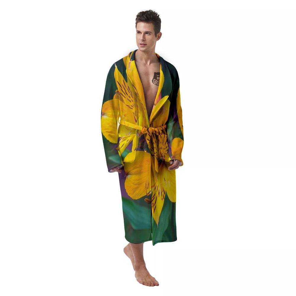 Alstroemeria Yellow Print Men's Robe-grizzshop