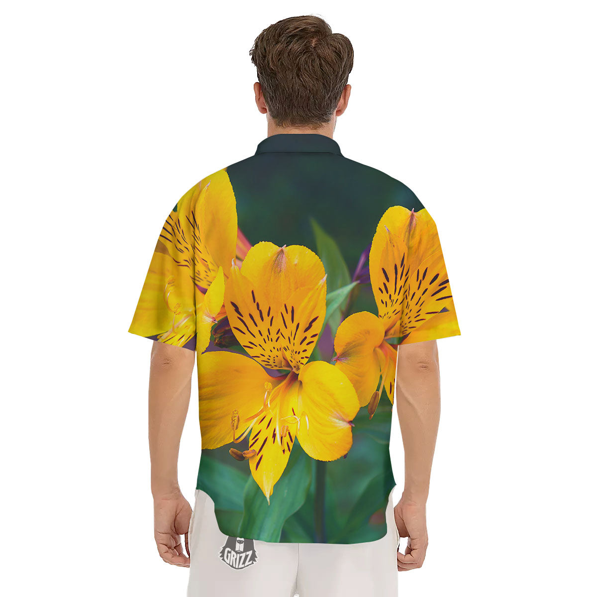 Alstroemeria Yellow Print Men's Short Sleeve Shirts-grizzshop