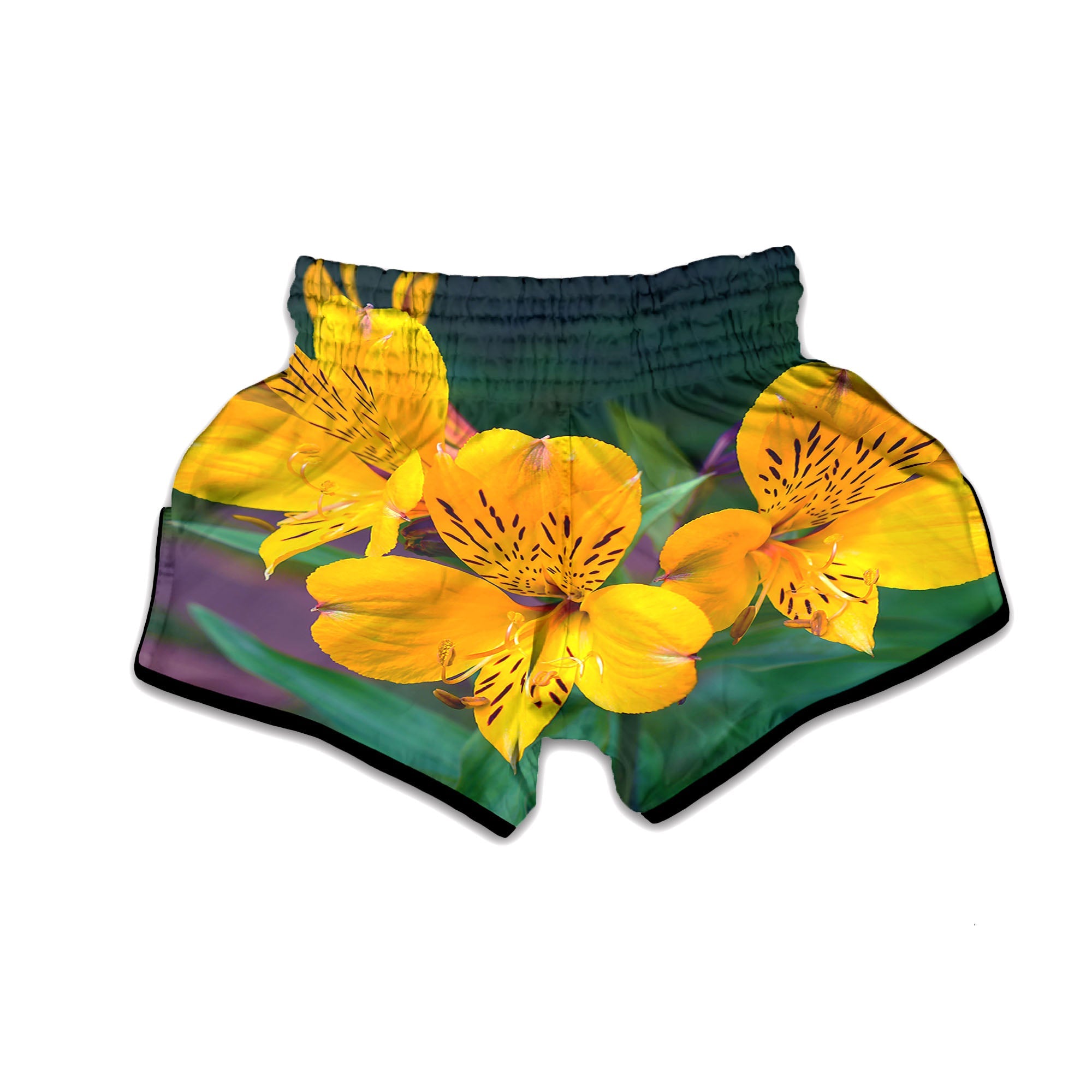 Alstroemeria Yellow Print Muay Thai Boxing Shorts-grizzshop