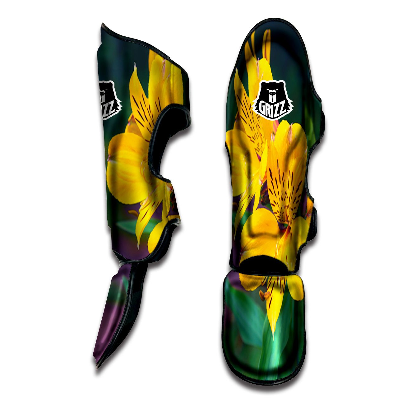 Alstroemeria Yellow Print Muay Thai Shin Guards-grizzshop