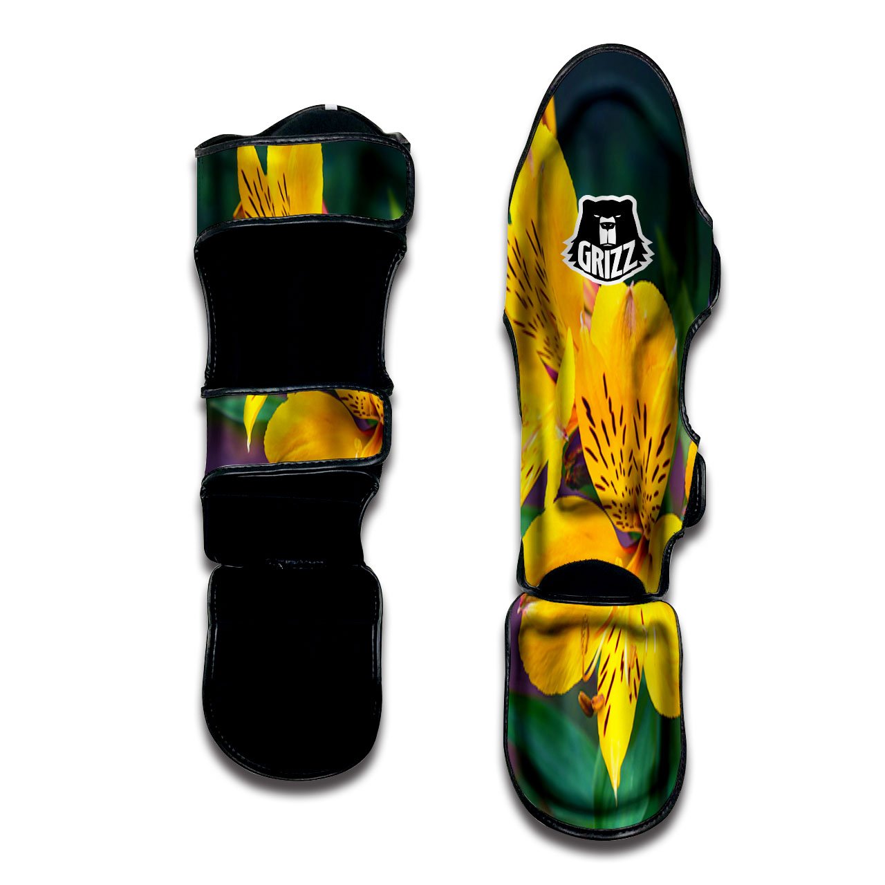 Alstroemeria Yellow Print Muay Thai Shin Guards-grizzshop