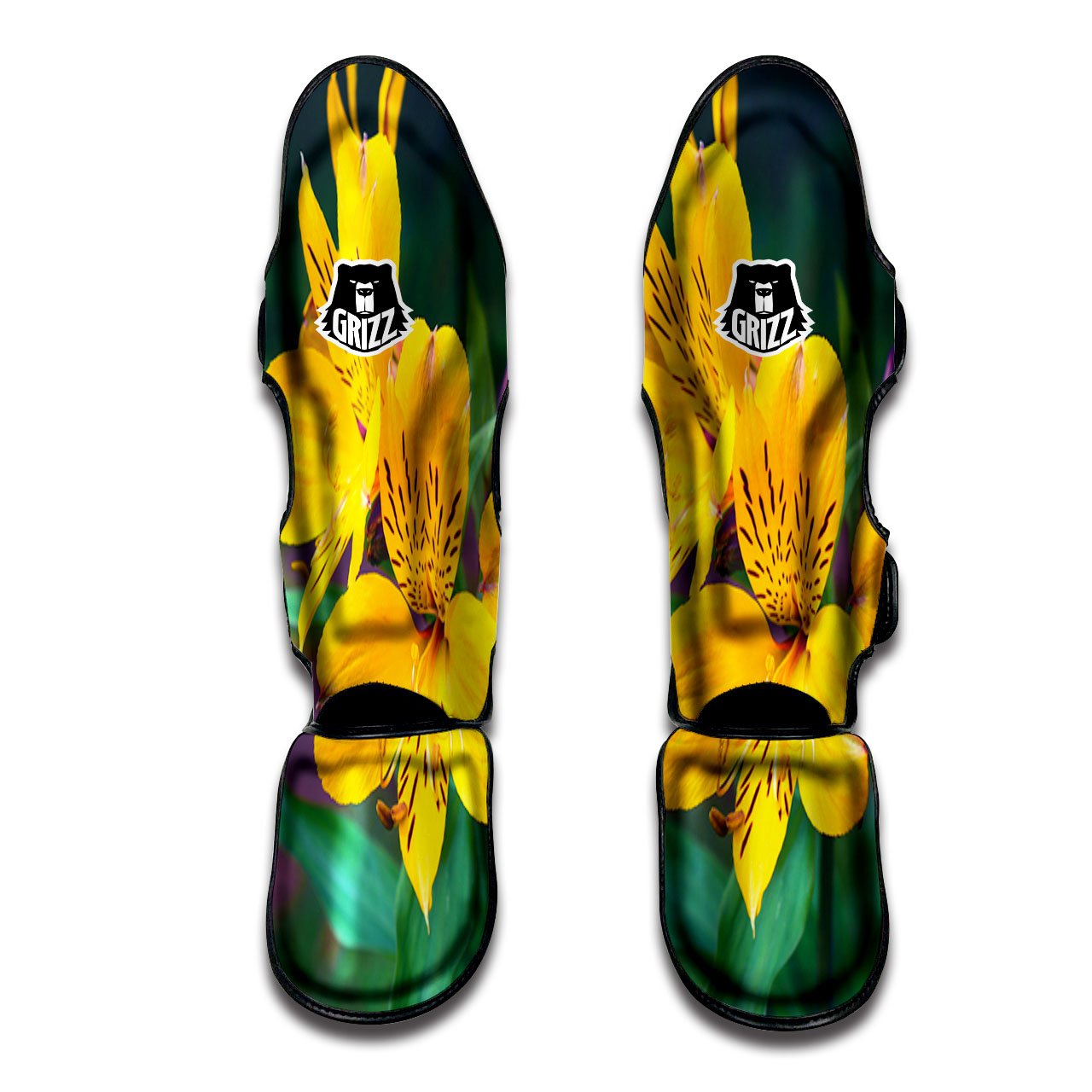 Alstroemeria Yellow Print Muay Thai Shin Guards-grizzshop