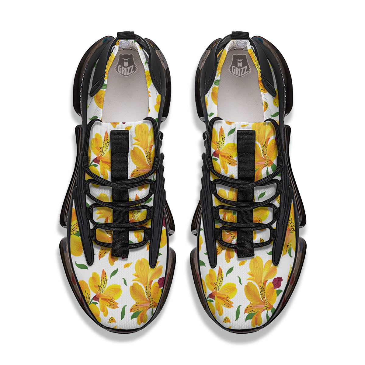 Alstroemeria Yellow Print Pattern Black Gym Shoes-grizzshop