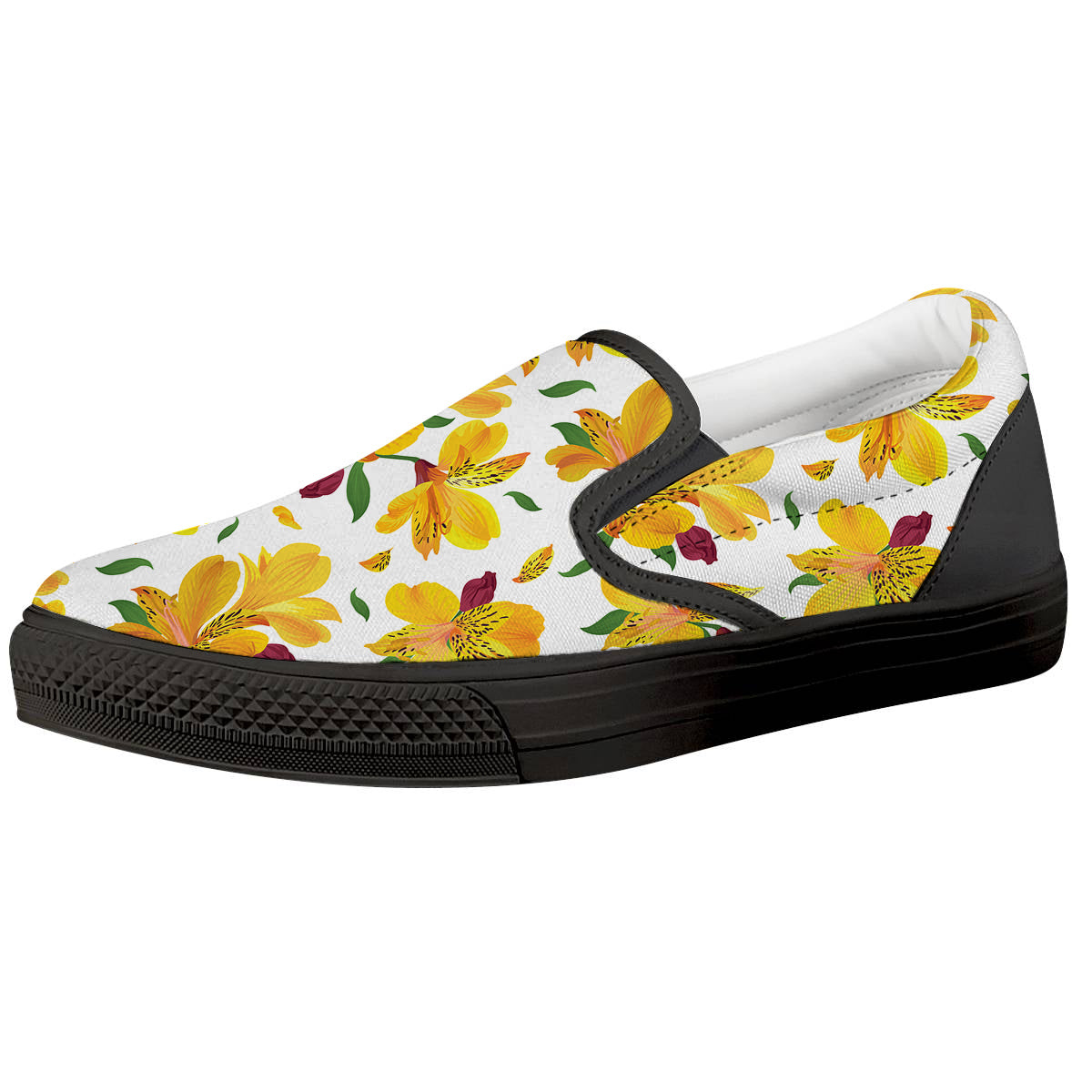 Alstroemeria Yellow Print Pattern Black Slip On Shoes-grizzshop