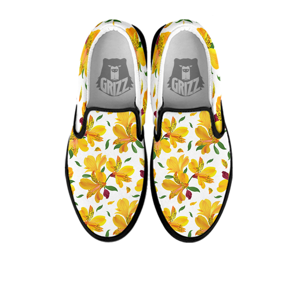 Alstroemeria Yellow Print Pattern Black Slip On Shoes-grizzshop