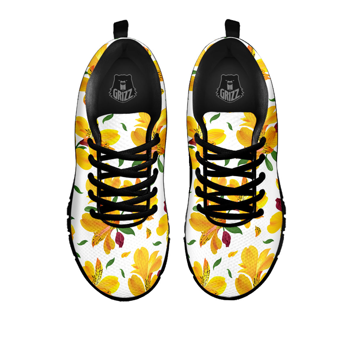 Alstroemeria Yellow Print Pattern Black Sneaker-grizzshop