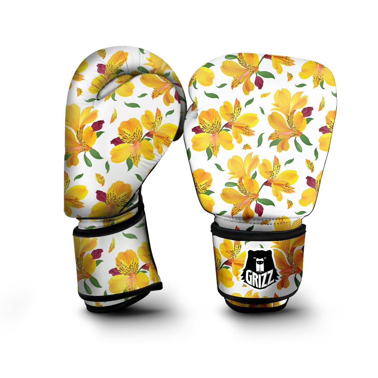 Alstroemeria Yellow Print Pattern Boxing Gloves-grizzshop