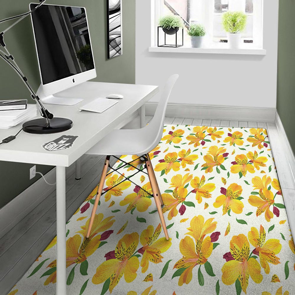 Alstroemeria Yellow Print Pattern Floor Mat-grizzshop