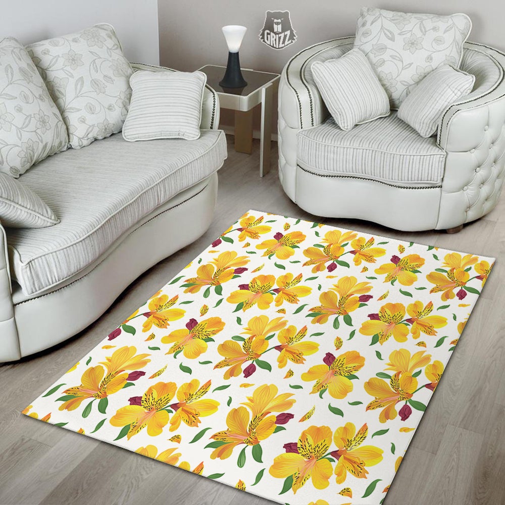 Alstroemeria Yellow Print Pattern Floor Mat-grizzshop