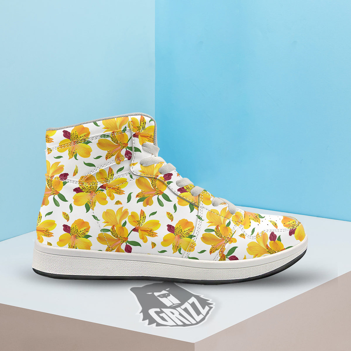 Alstroemeria Yellow Print Pattern High Top Sneakers-grizzshop