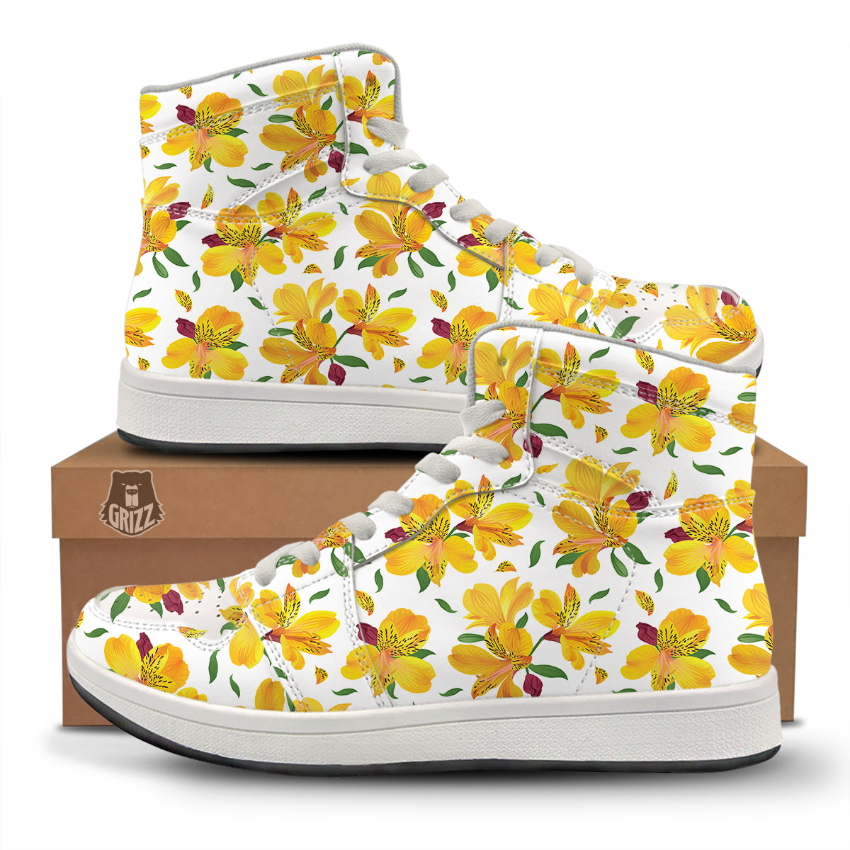 Alstroemeria Yellow Print Pattern High Top Sneakers-grizzshop
