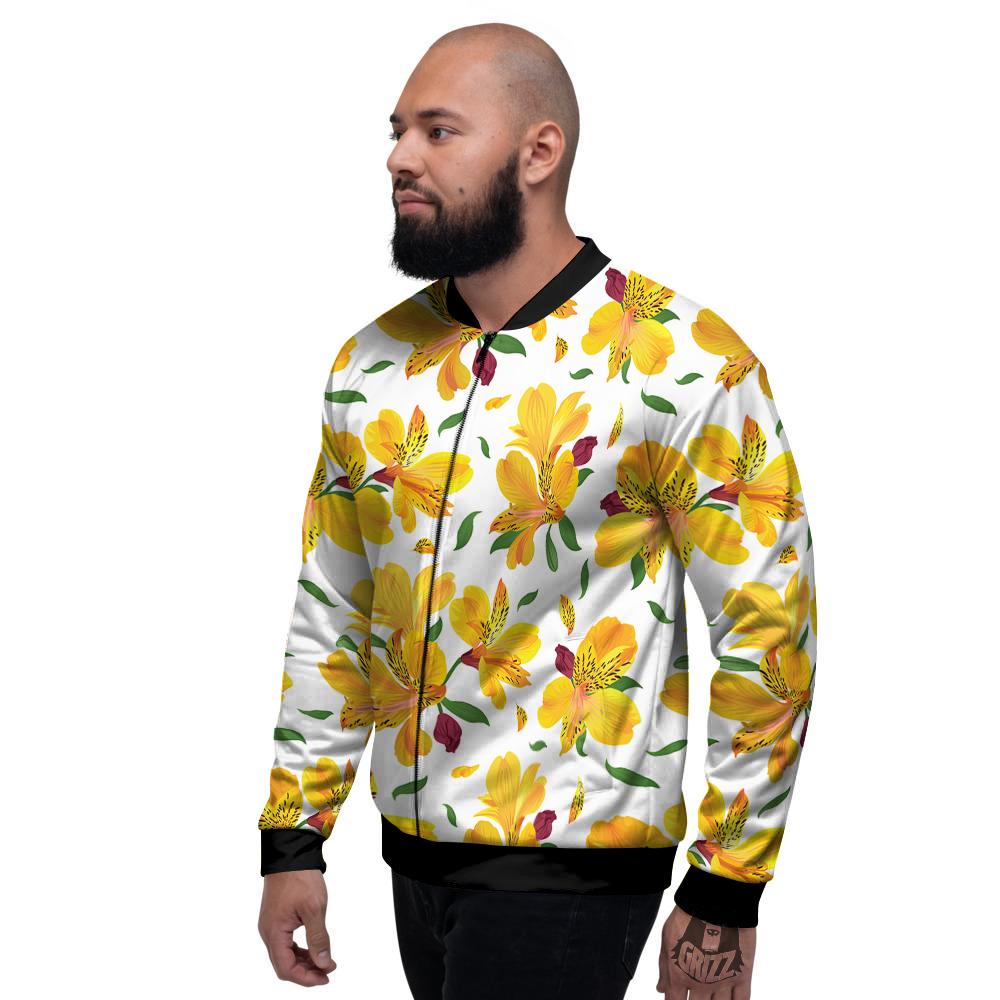 Alstroemeria Yellow Print Pattern Men's Bomber Jacket-grizzshop