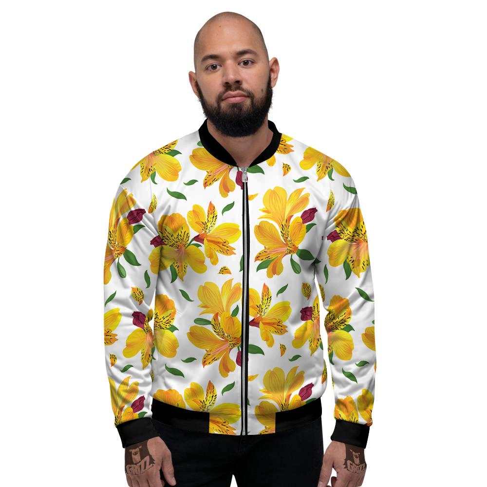 Alstroemeria Yellow Print Pattern Men's Bomber Jacket-grizzshop