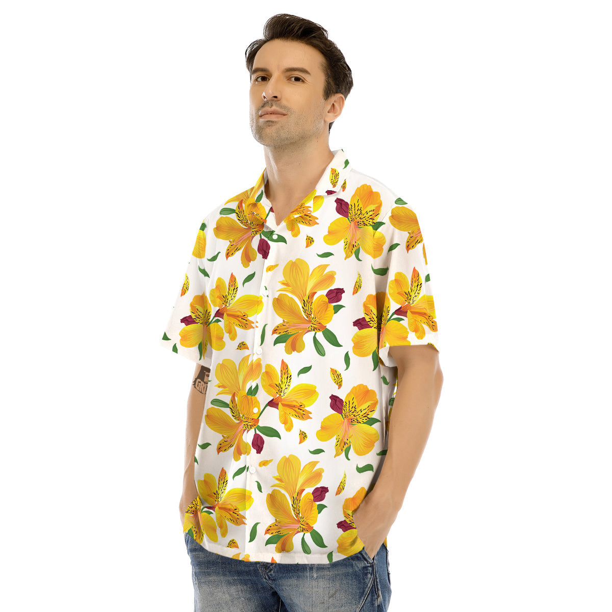 Alstroemeria Yellow Print Pattern Men's Hawaiian Shirt-grizzshop
