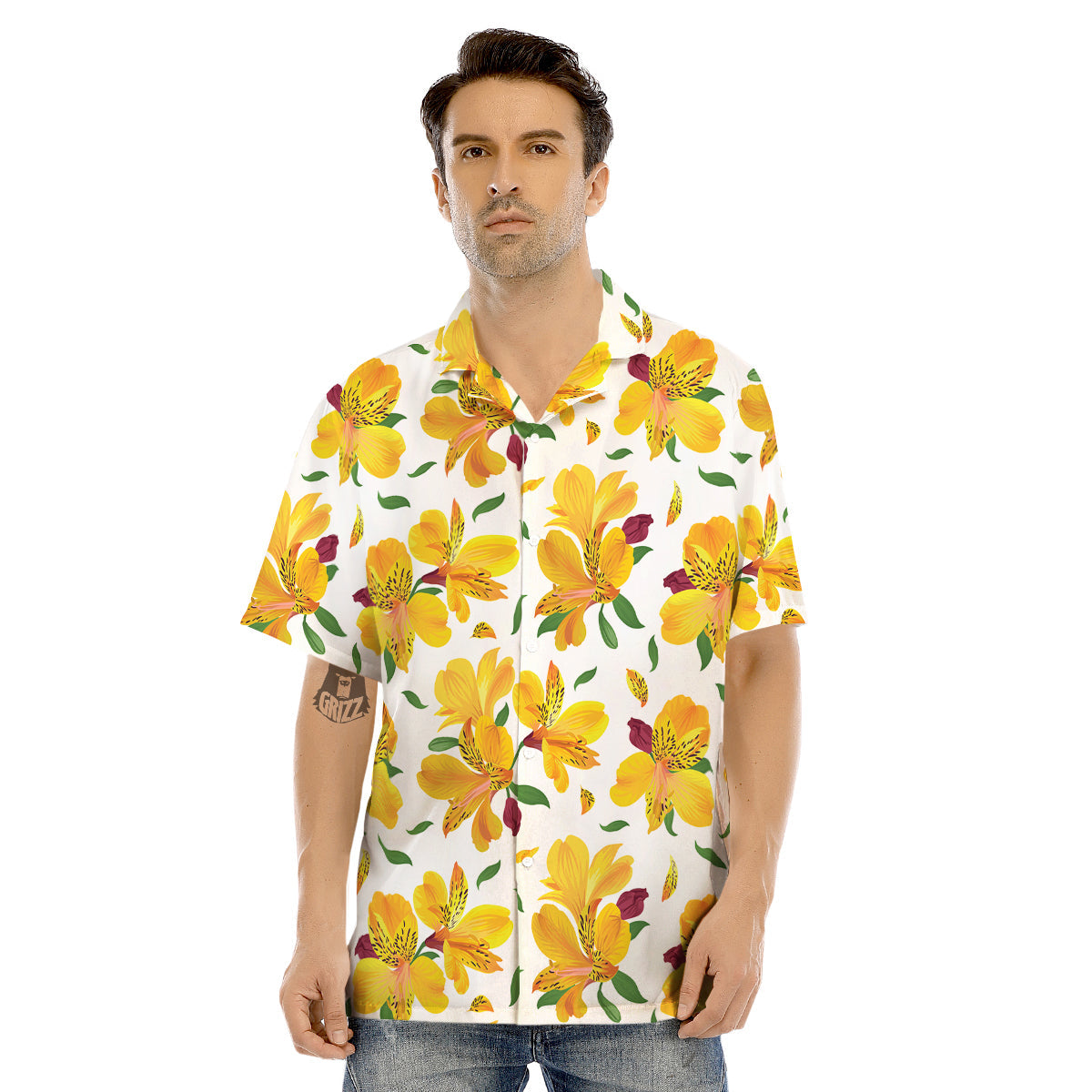 Alstroemeria Yellow Print Pattern Men's Hawaiian Shirt-grizzshop