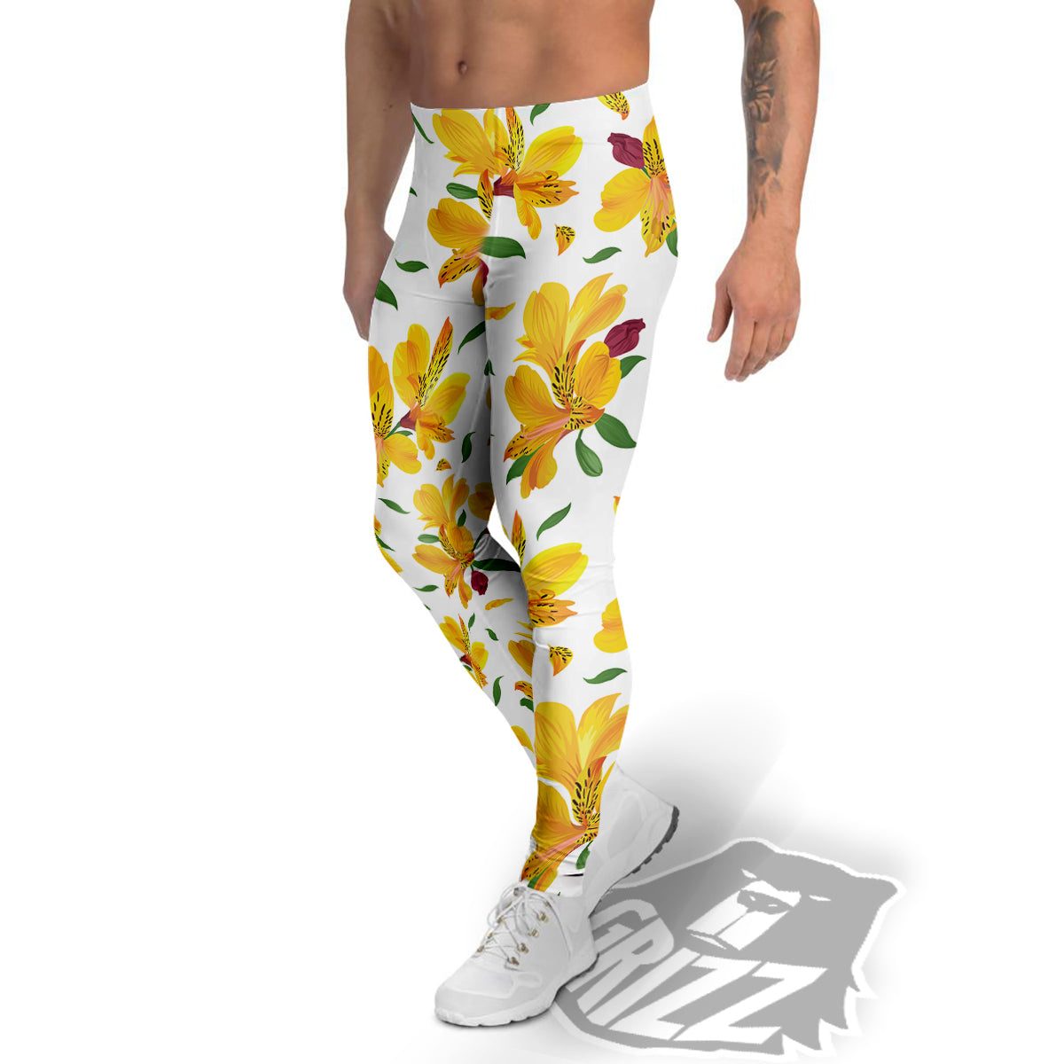 Alstroemeria Yellow Print Pattern Men's Leggings-grizzshop