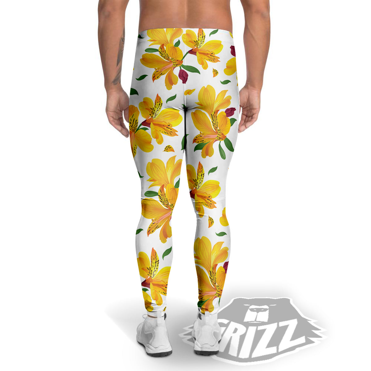 Alstroemeria Yellow Print Pattern Men's Leggings-grizzshop