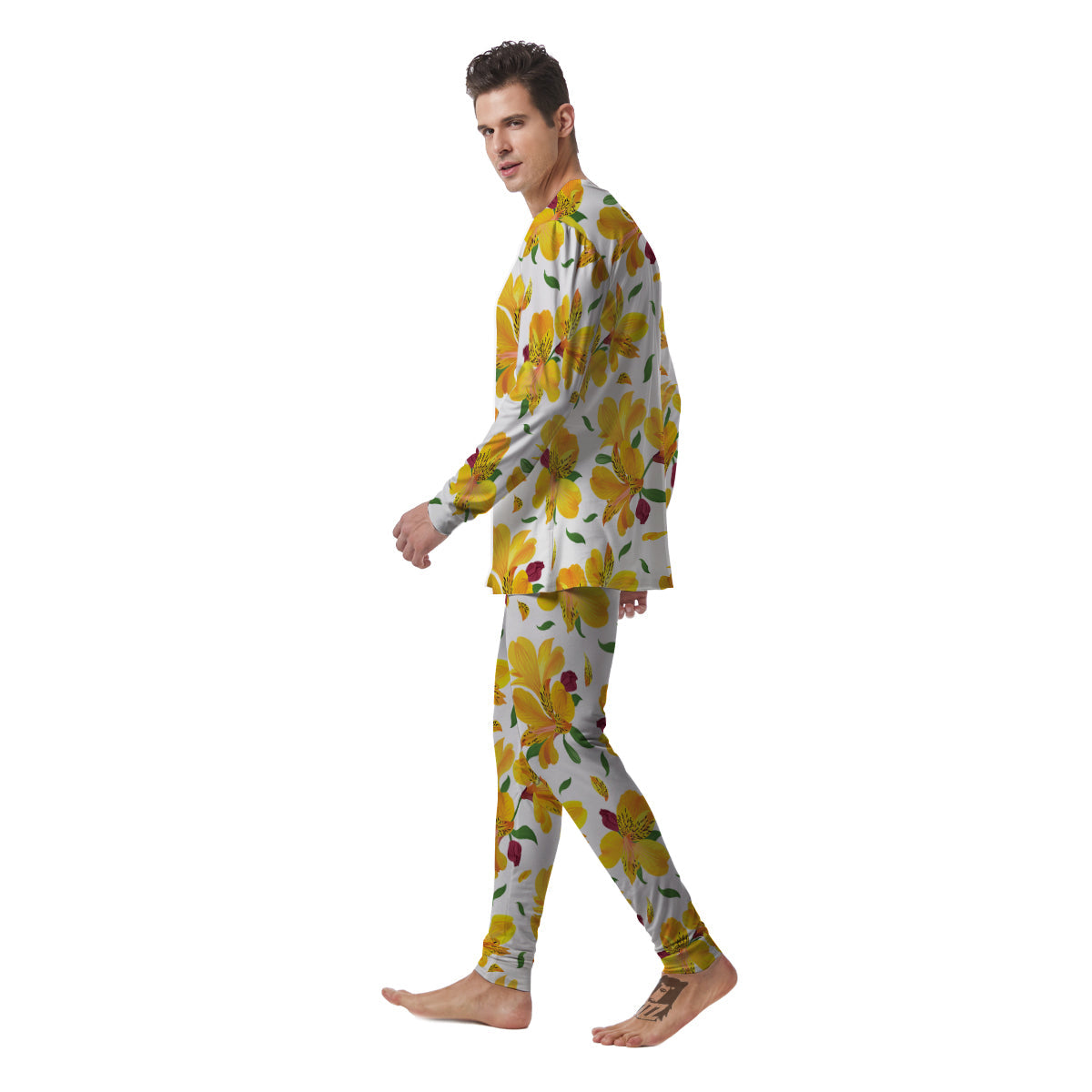 Alstroemeria Yellow Print Pattern Men's Pajamas-grizzshop