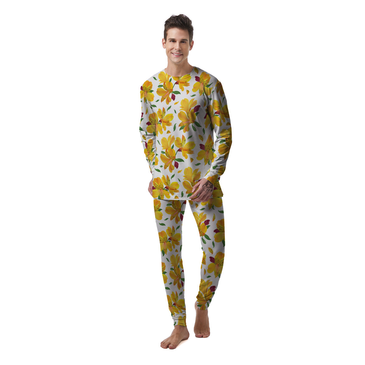 Alstroemeria Yellow Print Pattern Men's Pajamas-grizzshop