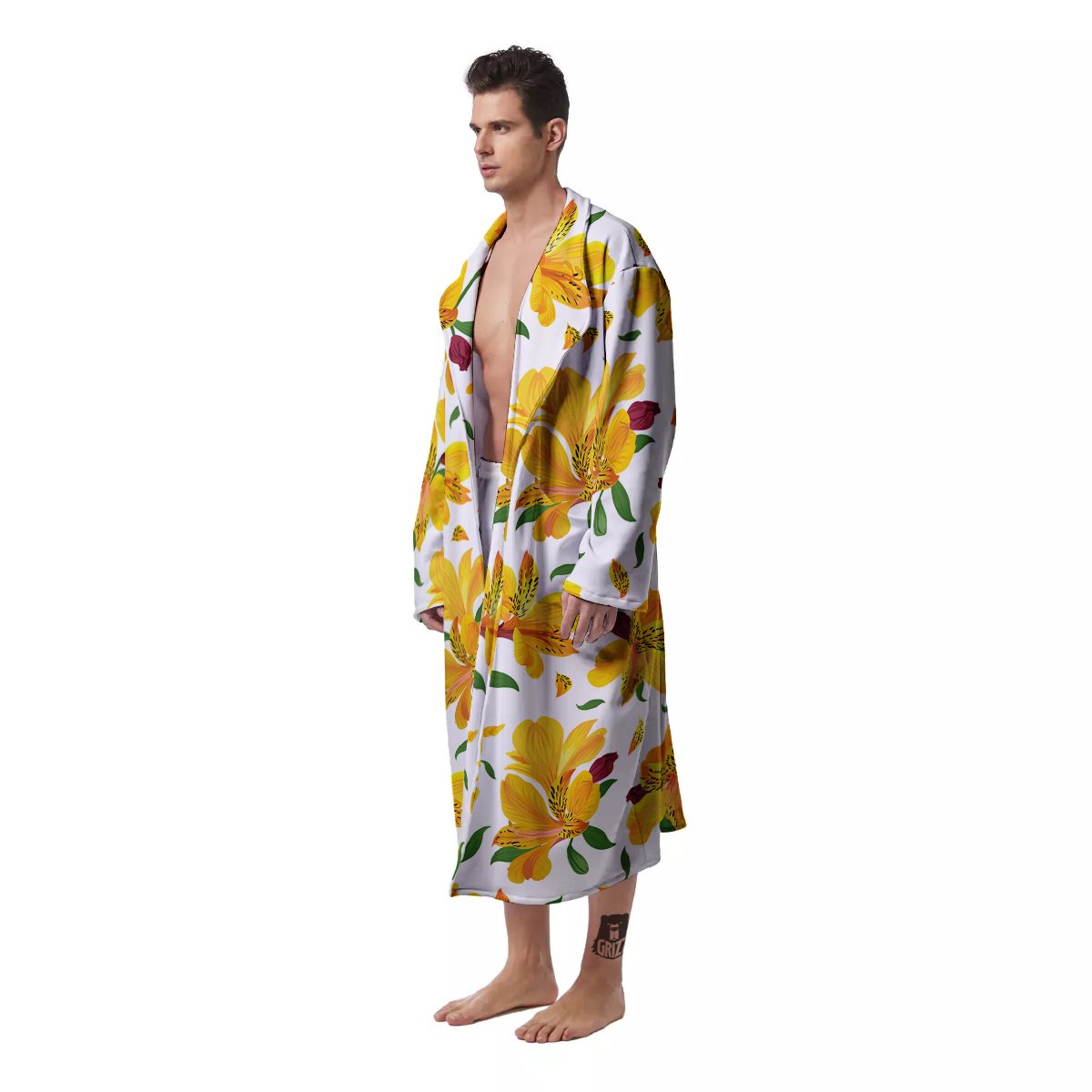 Alstroemeria Yellow Print Pattern Men's Robe-grizzshop
