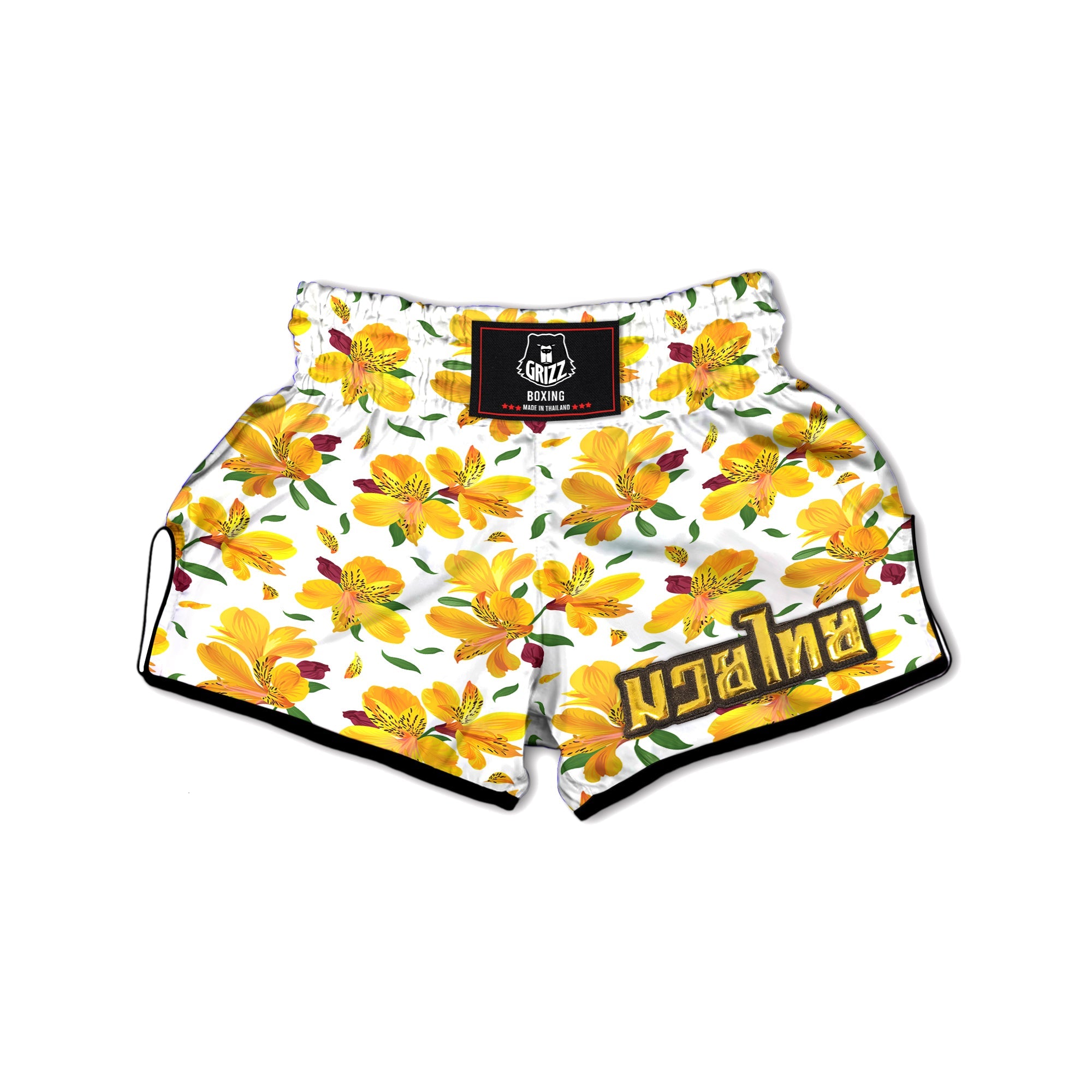 Alstroemeria Yellow Print Pattern Muay Thai Boxing Shorts-grizzshop