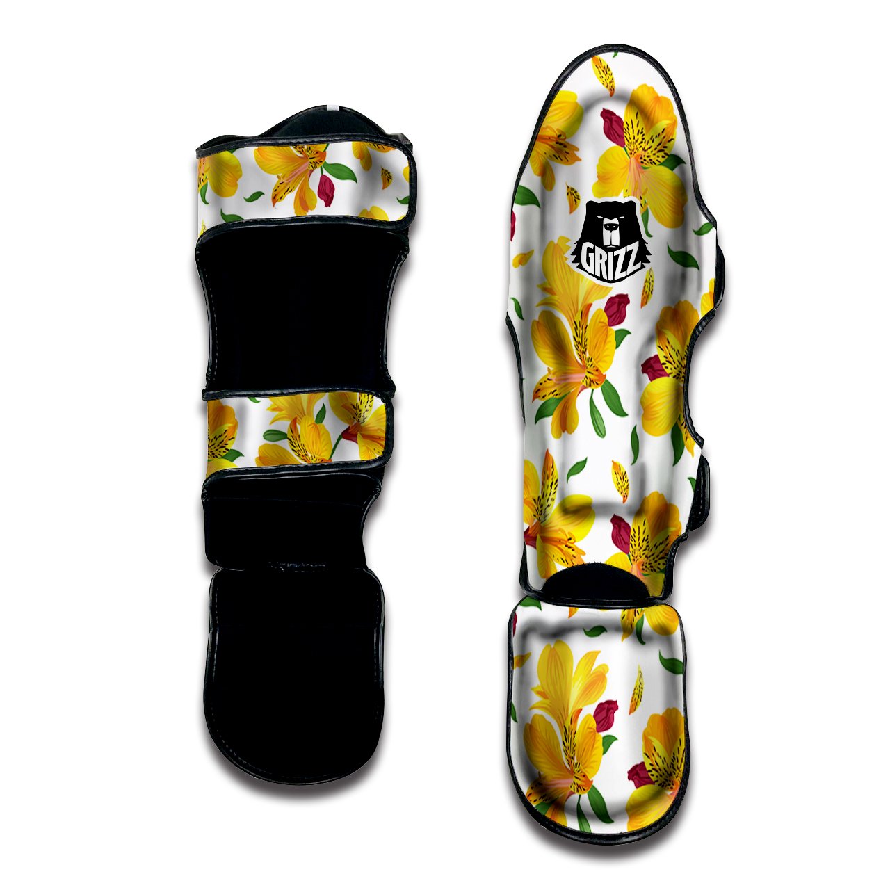 Alstroemeria Yellow Print Pattern Muay Thai Shin Guards-grizzshop