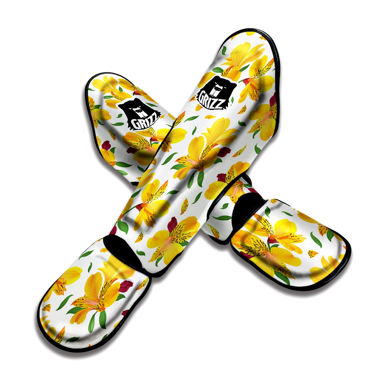 Alstroemeria Yellow Print Pattern Muay Thai Shin Guards-grizzshop