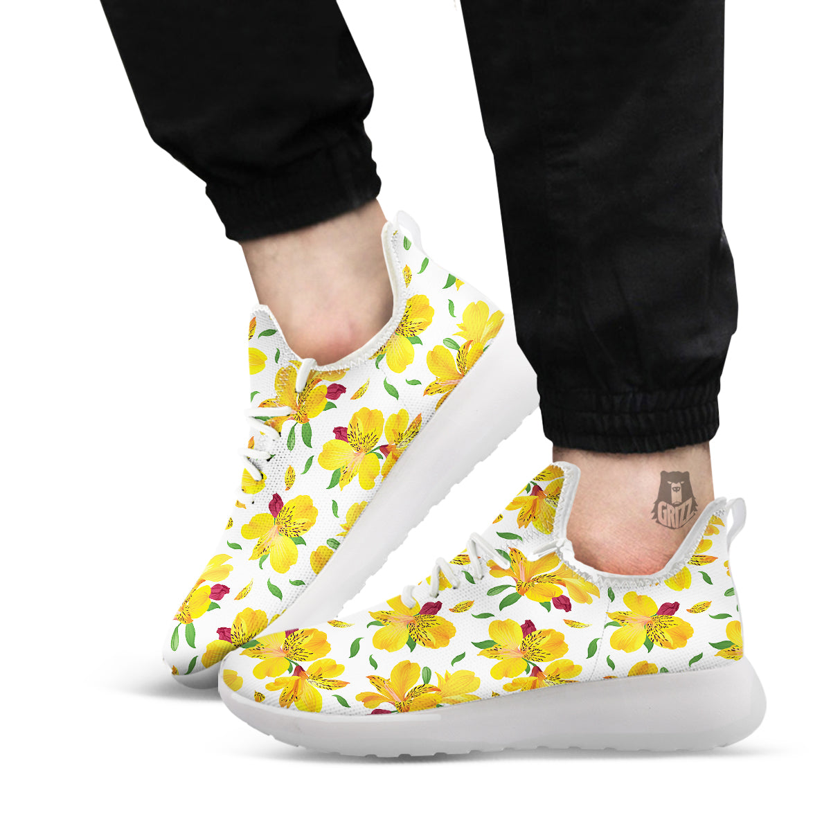 Alstroemeria Yellow Print Pattern White Athletic Shoes-grizzshop