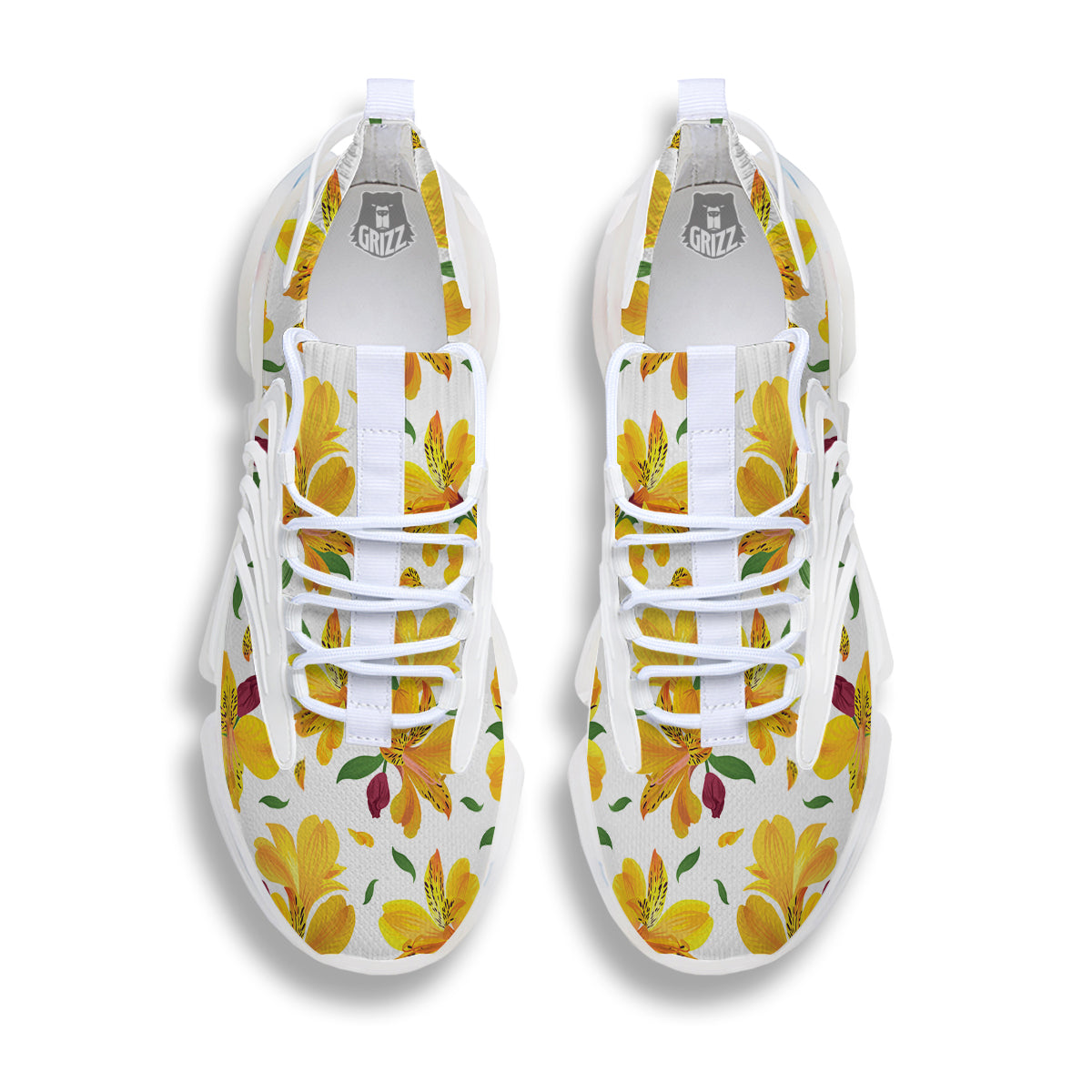 Alstroemeria Yellow Print Pattern White Gym Shoes-grizzshop