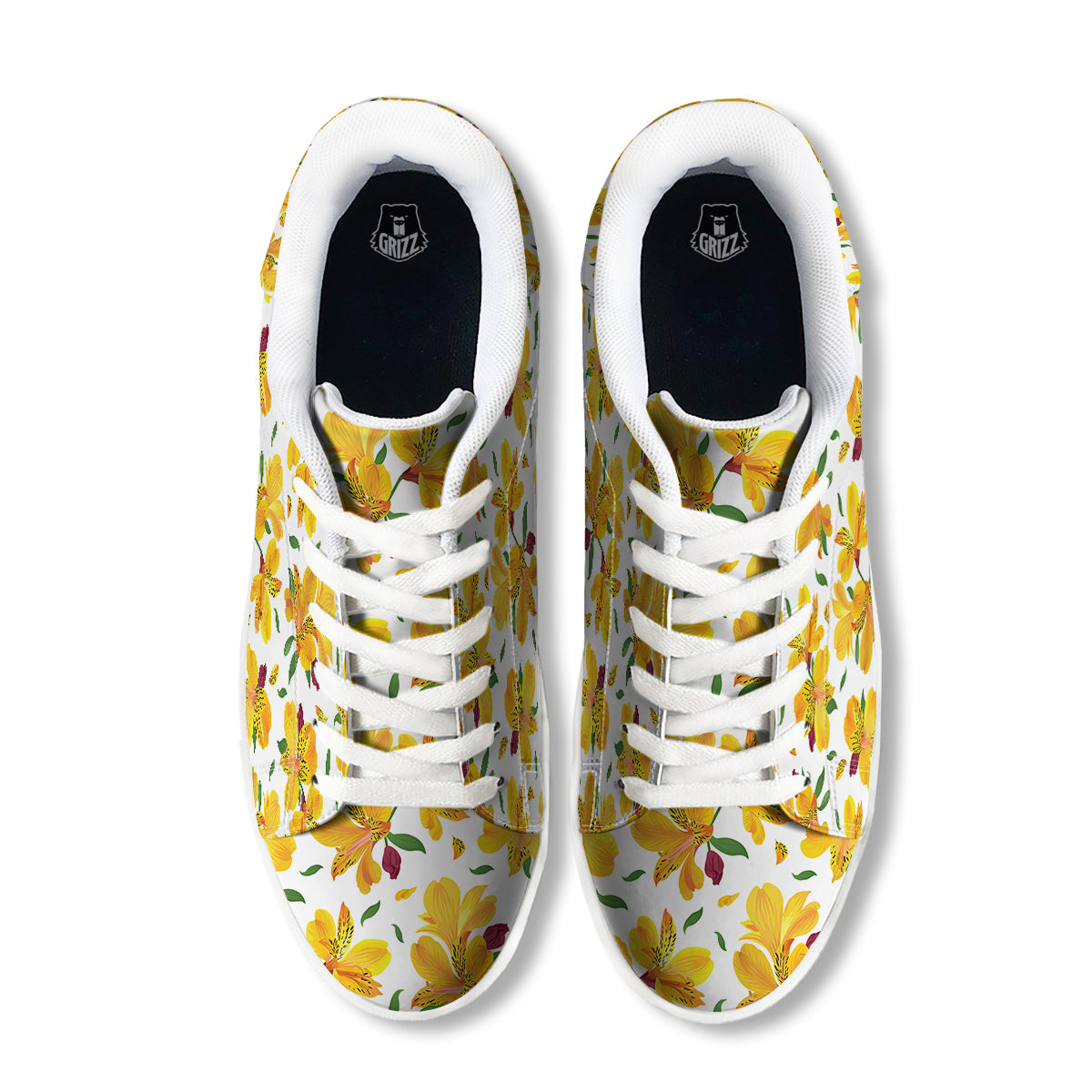 Alstroemeria Yellow Print Pattern White Low Top Sneakers-grizzshop