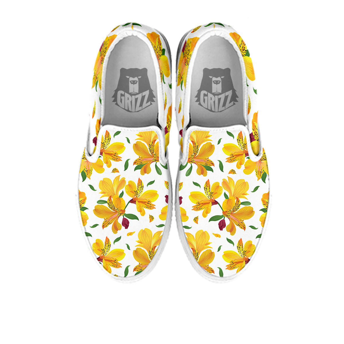 Alstroemeria Yellow Print Pattern White Slip On Shoes-grizzshop