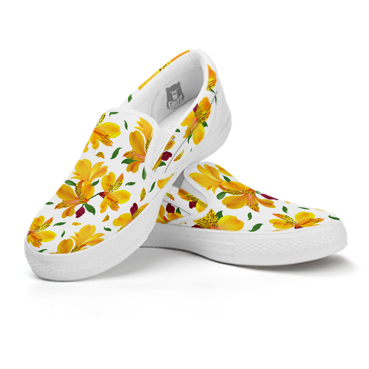 Alstroemeria Yellow Print Pattern White Slip On Shoes-grizzshop