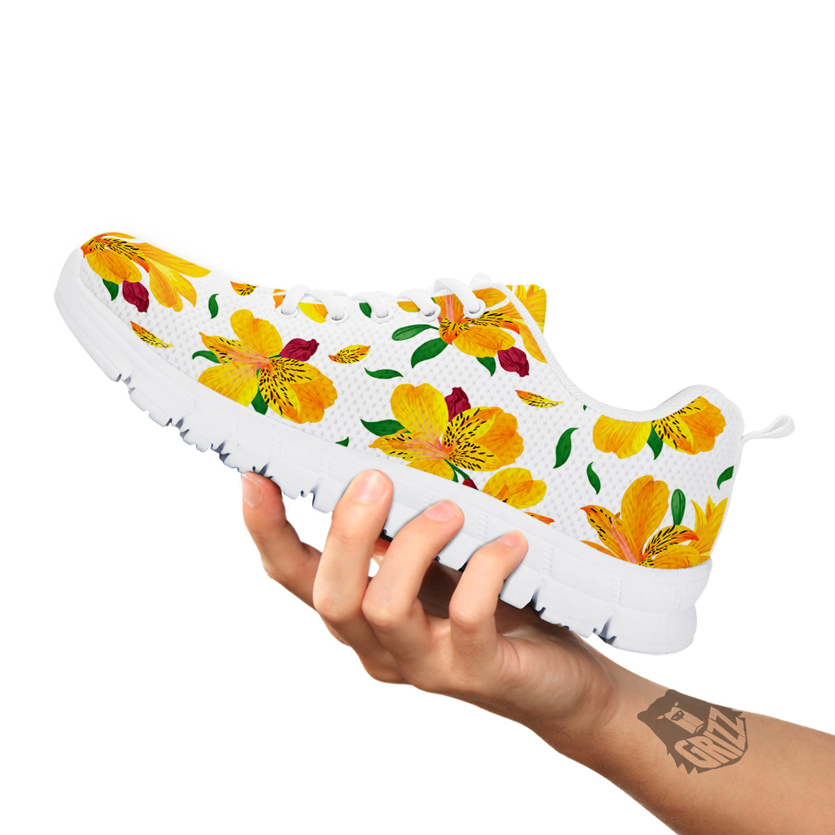 Alstroemeria Yellow Print Pattern White Sneaker-grizzshop