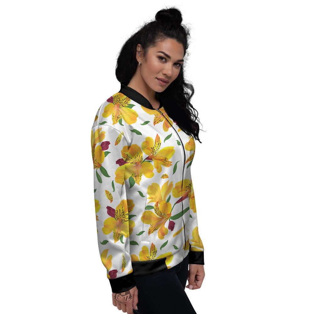Alstroemeria Yellow Print Pattern Women's Bomber Jacket-grizzshop